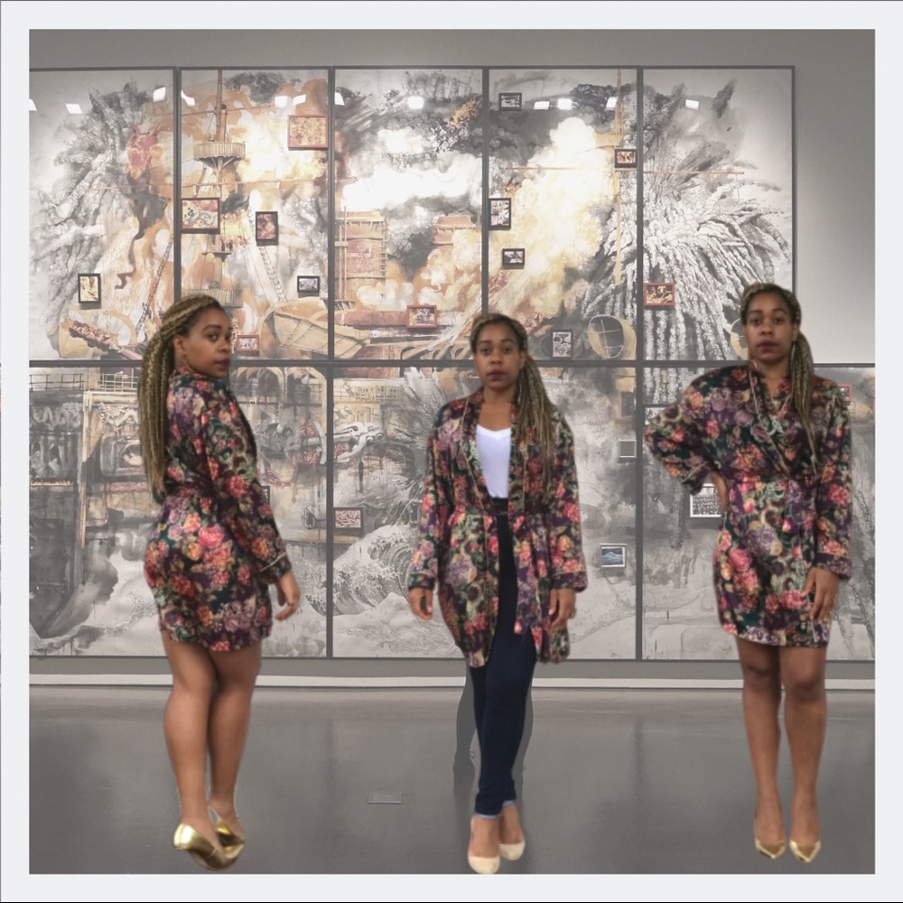 Dark Floral Gold Rope Duster Robe